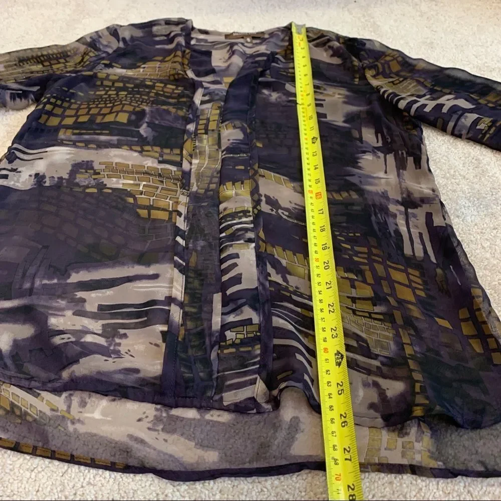 Melanie Lyne purple sheer transparent chiffon long sleeve blouse M - Picture 7 of 9